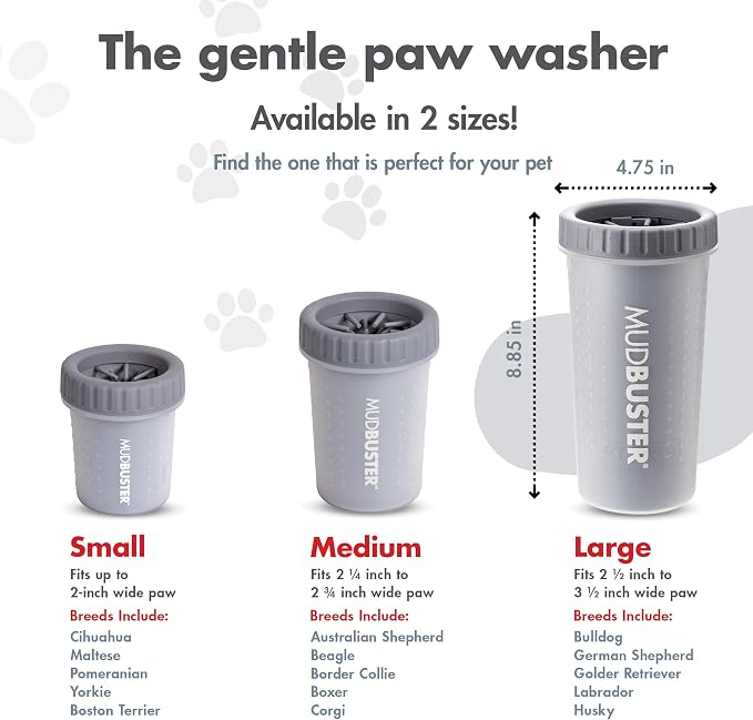 Dexas MudBuster Portable Dog Paw Cleaner, Premium Quality Large Gray Pet Accessory