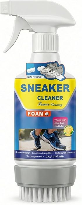 Sneaker Cleaner with Detachable Brush | 2-in-1 Foam Formula Whitens Yellowed Soles & Conditions | Gentle Stain Remover for Leather, White Sneakers, Canvas, Suede & Fabric