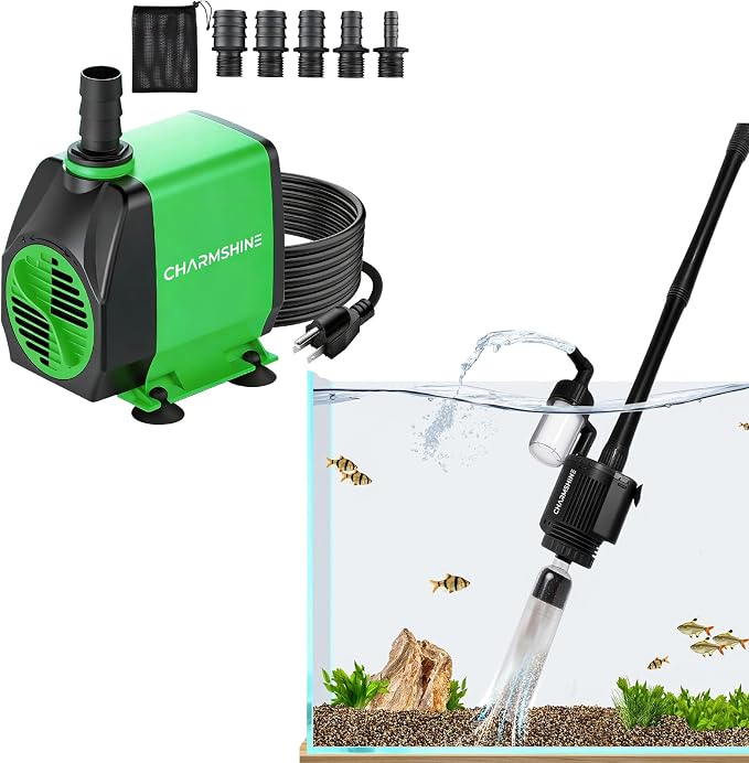 6in1 Electric Aquarium Gravel Cleaner and Submersible Water Pump 20W with 3 Nozzles