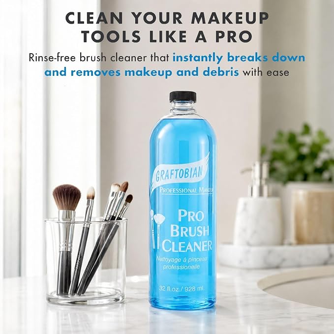 Graftobian Makeup Brush Cleaner Solution | Professional Cleanser for Makeup Brushes | Quick-Drying Cleanser for Waterproof Makeup Brushes Removes Cream, Powder & Waterproof Makeup Made in USA 32oz