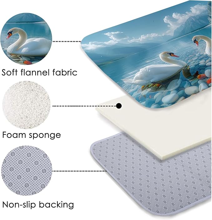 WODEJIA Non Slip Bath Rugs Sponge Foam for Bathroom,Flannel Mat Rug for Living Room, Absorbent MatS for Forlaundry Room and Kitchen,Swans On The Water Welcome Mat 47x18 Inches