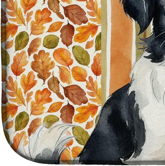 Caroline's Treasures Black and White Japanese Chin Heirloom Fall Dish Drying Mat Absorbent Dish Drying Mat Pad for Kitchen Counter Dish Drainer Mat for Countertop, 14 x 21", Multicolor