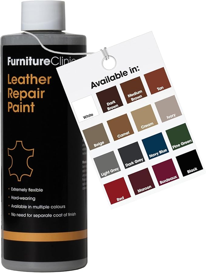 Furniture Clinic Leather Repair Paint | 2-in-1 Seal and Color | Use on Scratches, Tears, and Holes in Car Seats, Furniture | Quick and Easy Leather Repair Kit for Furniture (Light Grey, 500ml / 17oz)