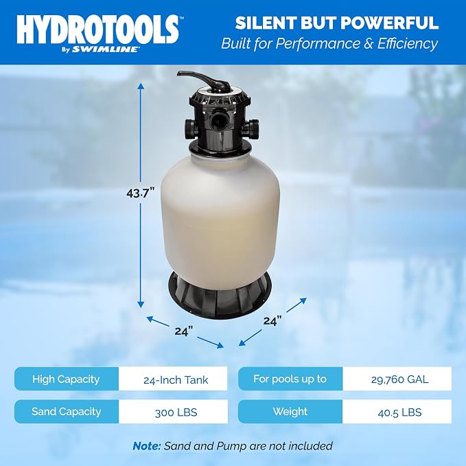 SWIMLINE HYDROTOOLS 24 Inch Sand Filter Combo Set With Stand & Multi Port Valve, 300 Pound Sand Capacity