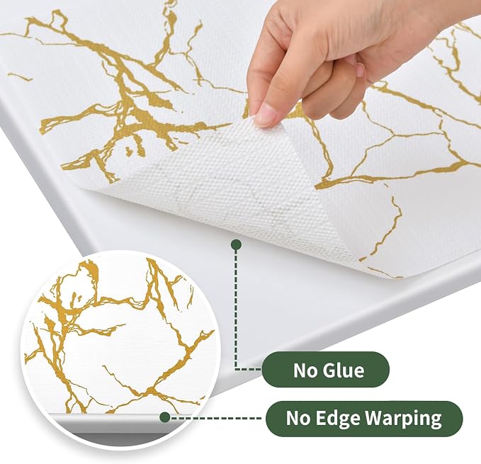 Drawer and Shelf Liner for Kitchen Cabinet Non Slip Waterproof Shelf Paper 17.5 in X 20 Ft Non Adhesive Refrigerator Liners Gold White Marble Easy Liners for Bathroom Cupboard