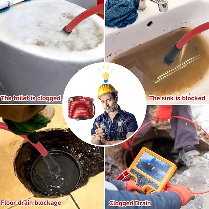 NIFUAL Sewer Jetter Kit for Pressure Washer,100FT 5800PSI Pressure Drain Cleaner 1/4 Inch NPT Corner Rotating and Button Hose Sewer Jetting Nozzle for Homeowners & DIYers