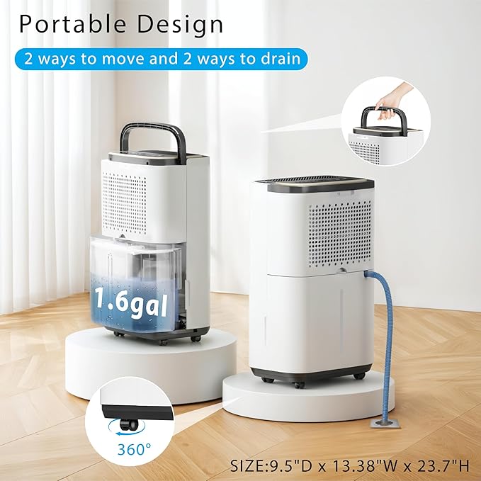 5000 Sq.Ft Dehumidifier for Basement with Drain Hose, New Upgrade 50 Pint Large Best Compressor Dehumidifiers for Home or Garage, Smart Humidity Control, 24H Timer & Child Lock, Ideal for Large Room
