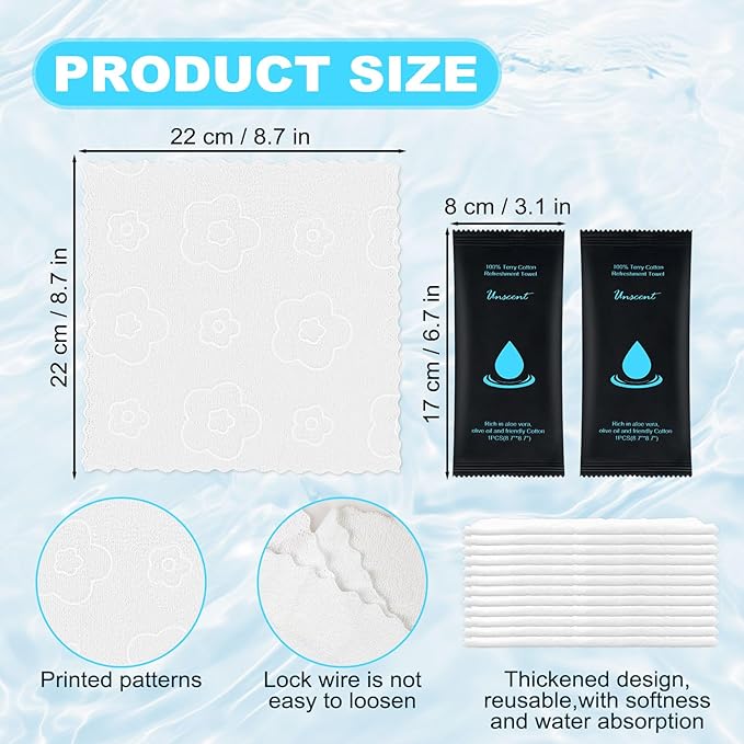 Moist Cotton Towel Bulk Moist Towelettes Individually Wrapped 8.7" x 8.7",White Towel Services,Refreshment Pre Moistened Towels for Travel Sport Party Spa Dentist (1 Count (Pack of 100), Unscented)