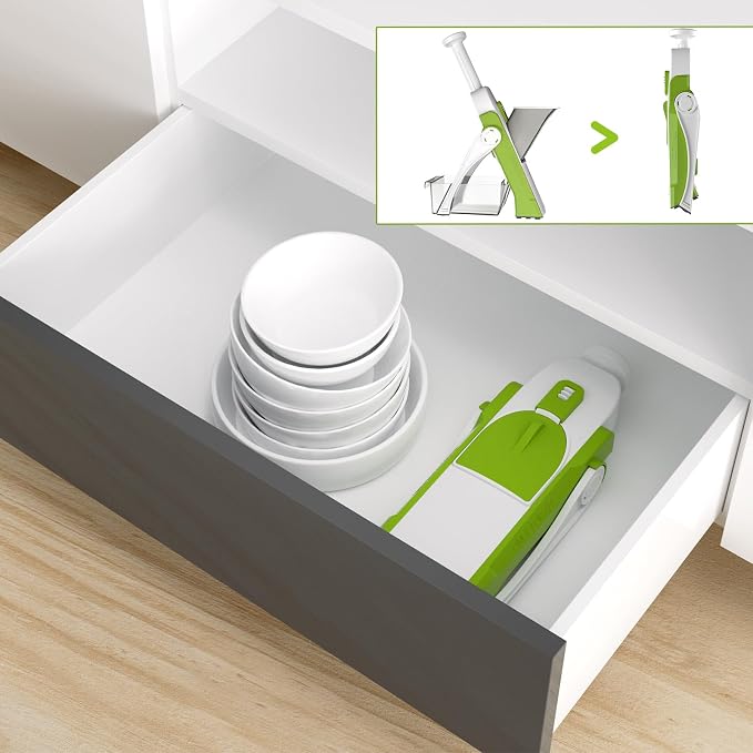 Safe Mandoline Slicer for Kitchen, Vegetable & Food Cutter & Thickness Adjustable 0.1-8 mm. Easy to Clean, Storage, Kitchen Faster Slice Artifact (Only Slice, Green)