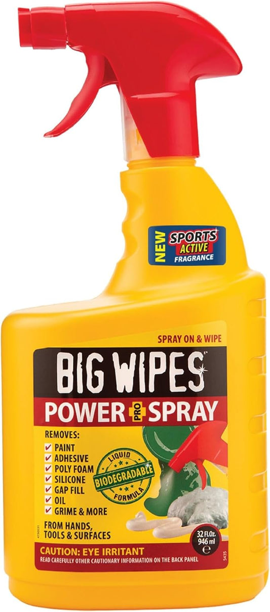 BIG WIPES Power Spray Heavy Duty Cleaning Solution for Tough Grime, Garage, Shop, and Professional Jobsite Use - 32 Ounces (1 Pack)