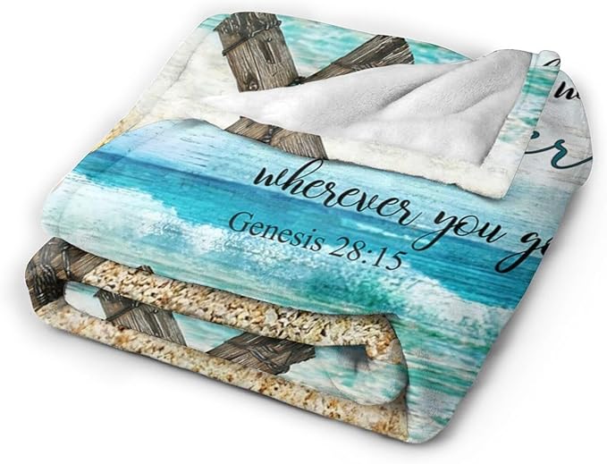 Tijuboni Christian Religious Jesus Throw Blanket Ocean Beach Gifts for Women Men Girls Boys Kids Adults Soft Flannel Fleece Blanket for Couch Sofa Bed Home Decor 60"x80"