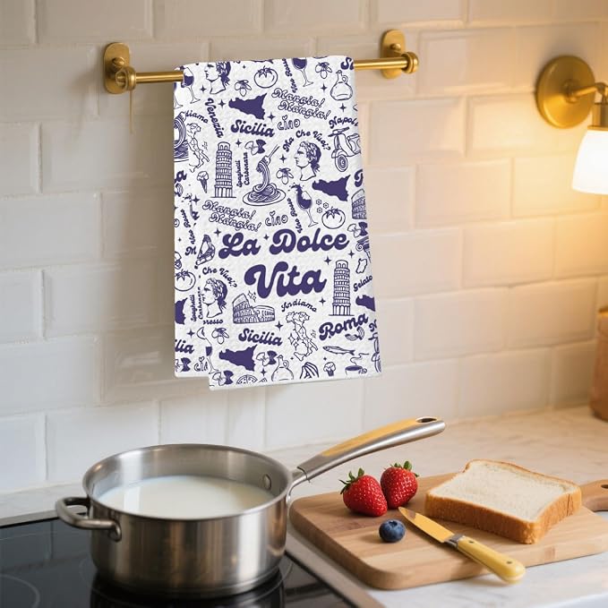 TSOTMO La Dolce Vita Italia Kitchen Towel Italian Pride Kitchen Napoli Sicilian Florence Italy Rome Italy Trip Dish Towel Tea Towel (Roma Vita Towel)