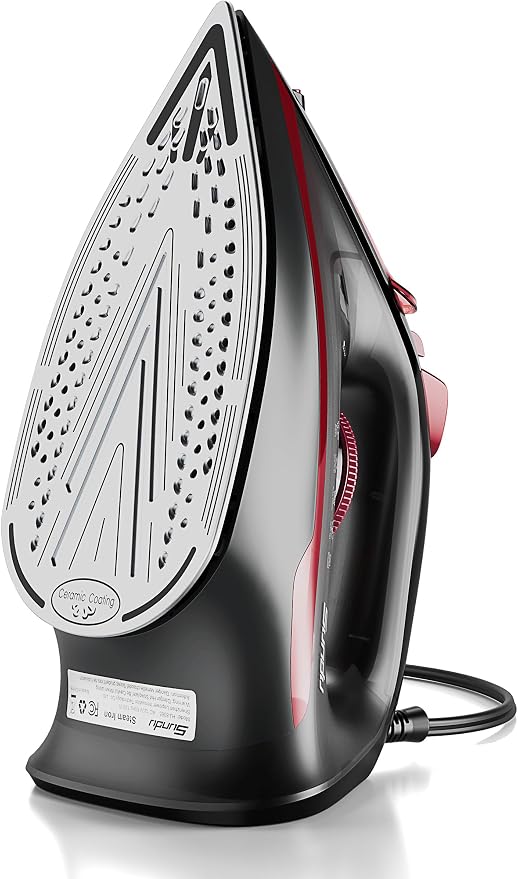 Sundu Steam Iron for Clothes with Rapid Heating Ceramic Coated Soleplate, 1500W with Precise Thermostat Dial, Self-Cleaning, Auto-Off, 15.21oz Water Tank for Home Clothes Ironing Use, Red