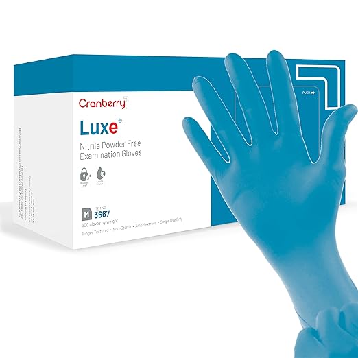 Cranberry USA Cranberry Luxe Nitrile Exam Gloves, Pack of 250, X-Large, Azure Blue, Lanolin & Vitamin E, 2.5 Mil