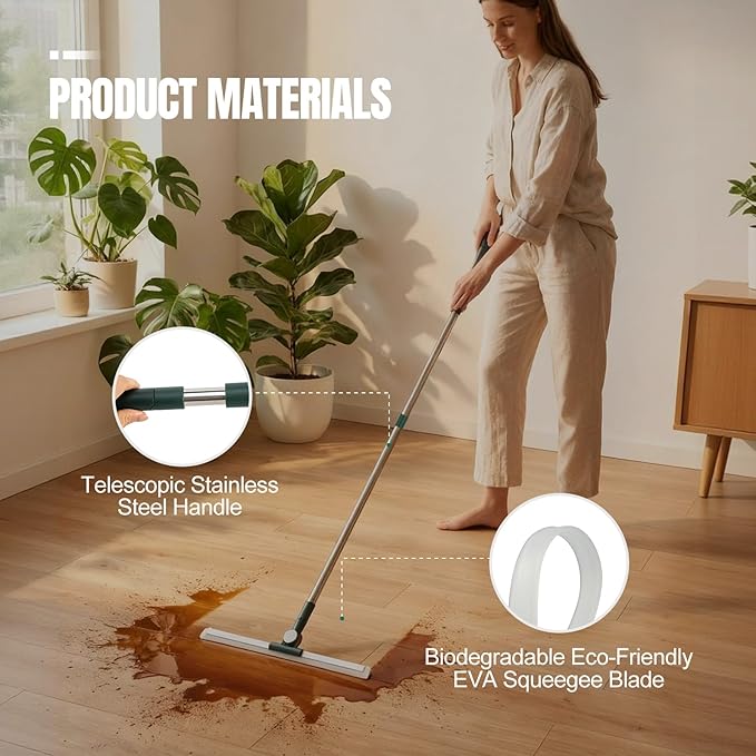 29"-49" Telescopic Pole Floor Squeegee for Concrete Floor, 21.85" Wide Heavy-Duty Squeegee with Detachable Stiff Brush, Large Squeegee Broom for Tile Floor, Garage, Swimming Pool, Bathroom