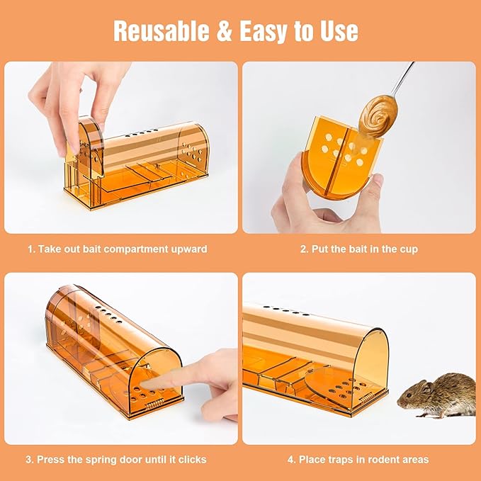 6 Pack Live Mouse Traps No Kill, Humane Mouse Traps Indoor for Home, Reusable Mice Trap Catcher for House & Outdoors