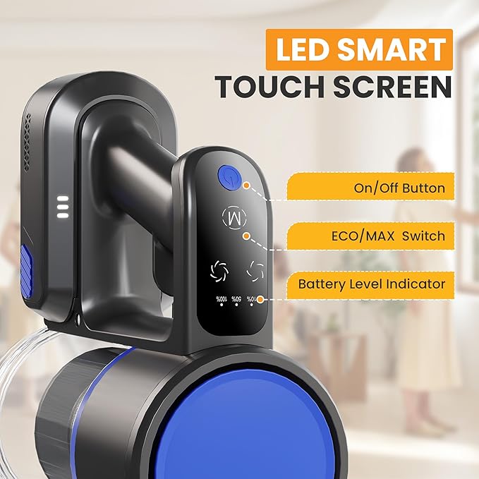 NEWBULIG Cordless Vacuum Cleaner, Removable Stick Vacuum with LED Touch Screen, Self-Standing, 35Mins Runtime, Lightweight Handheld for Pet Hair, Hard Floor, Carpet