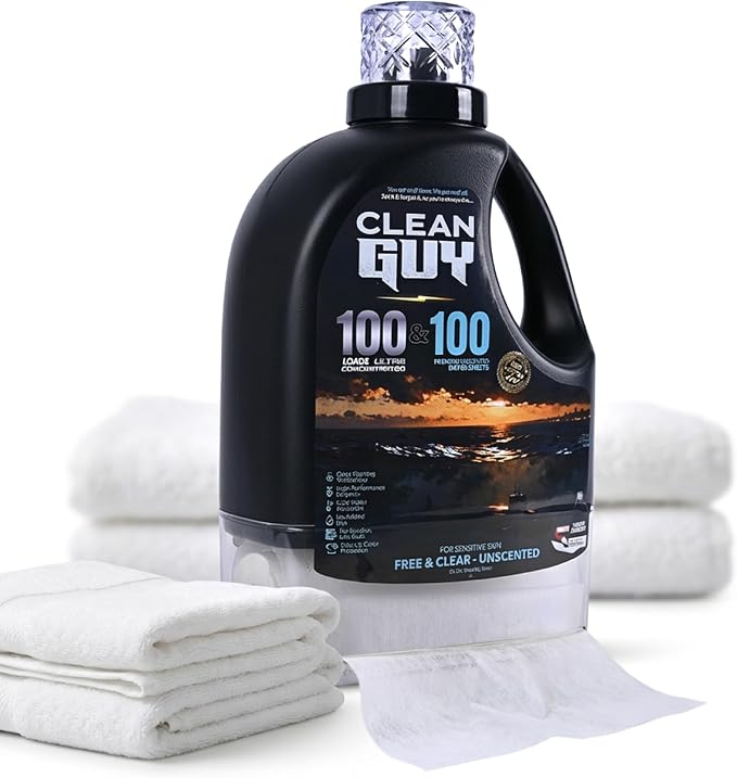 Laundry Detergent with Dryer Sheets | Unscented & Gentle, Sensitive Skin Safe, Deep Cleaning Power, Softens Clothes Without Fragrance - Free & Clear (100 Loads PLUS 100 Dryer Sheets)