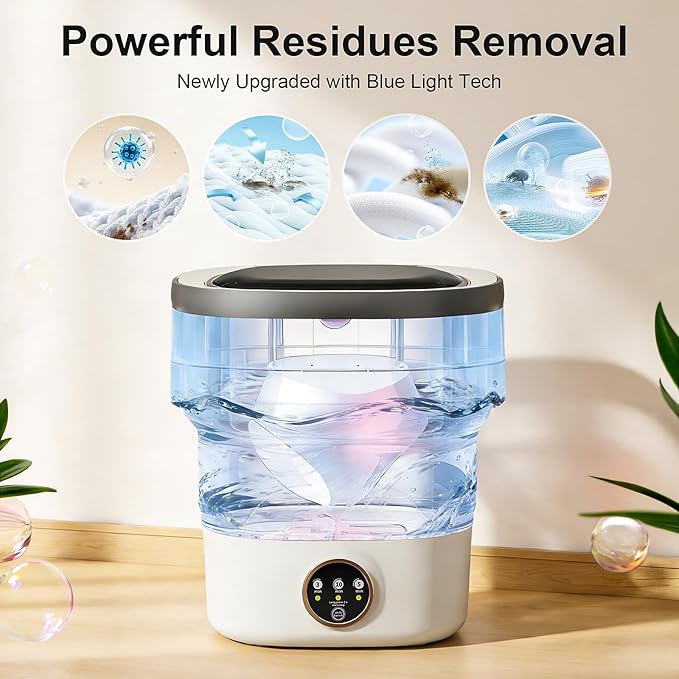 Portable Washing Machine - 22L Mini Foldable Washer with Spin Basket, 3 Cleaning Modes & Deep Cleaning for Small Clothes, Collapsible Laundry for Apartment, Home, Hotel and Travel (Gray)