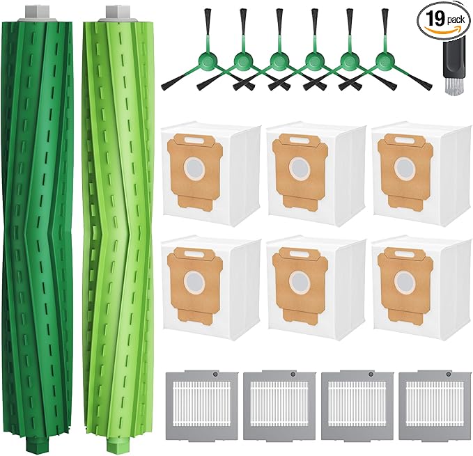 19-Pack Replacement Parts for iRobot Roomba Plus 504 Vac & Roomba Max 705 Vac Robot Vacuum, 504/705 Accessories Kit Include 2 Roller Brushes, 6 Dust Bags, 4 Filters, 6 Side Brushes, 1 Cleaning Brush