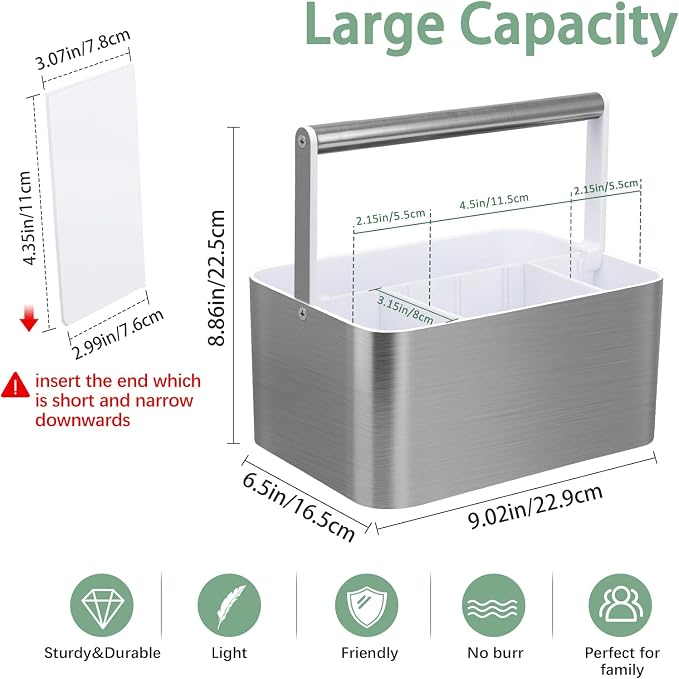 BYUNER Plastic Shower Caddy Dorm: Portable Bathroom Caddy Organizer for College with Handle and Adjustable Divider, Utility Hard Shower Basket Bin Tote for Toiletry,Shampoo,Soap,Cleaning Product
