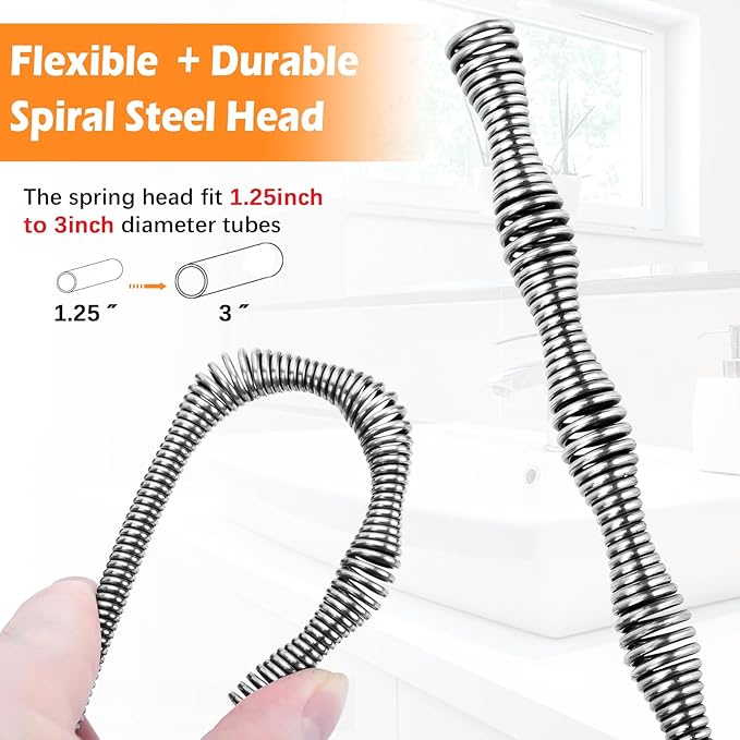 35 FT Double Mode Drain Snake Tools, 14-in-1 Drain Auger for Sink and Drain Unblocking, Plumbing Snake for Kitchen, Bathrom and Shower Sink, Snake for Real DYIs【Upgraded】