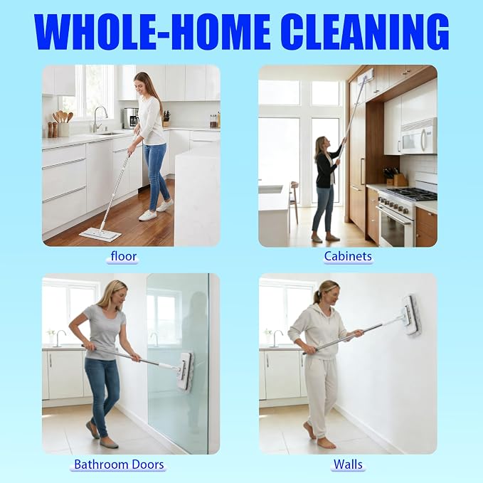 New Hands Free Multi Purpose Flat Mop with 10 Reusable Cloths | Convenient Cloth Changing, Compatible with Swiffer Pads, Hardwood Tile Marble Lightly Floor Cleaning, 52in Handle