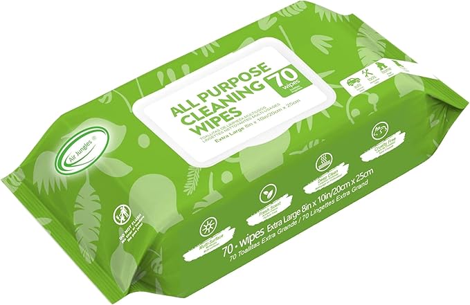 Air Jungles Cleaning Bundle: 3in1 Leather Wipes (50 Count) + All-Purpose Cleaning Wipes (70 Count) + Electronic Screen Wipes (70 Count), Extra-Large 8" x 10"