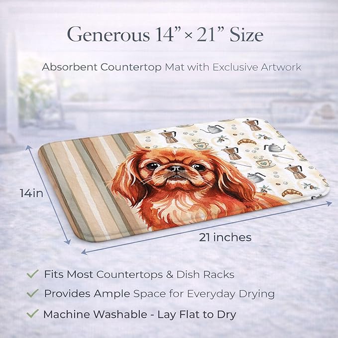 Caroline's Treasures Red Pekingese Coffee Bar Dish Drying Mat Absorbent Dish Drying Mat Pad for Kitchen Counter Dish Drainer Mat for Countertop, 14 x 21", Multicolor