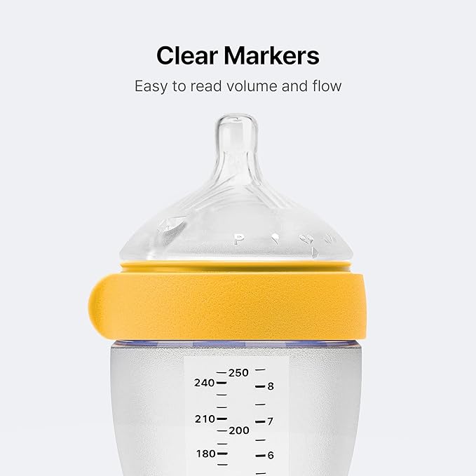 Silicone Baby Bottle Feeding Bundle – Comotomo Gen 2 8oz Anti Colic Baby Bottle Set (Yellow) + Fast Flow & Variable Flow Replacement Nipples – Breast Like Silicone Bottle System