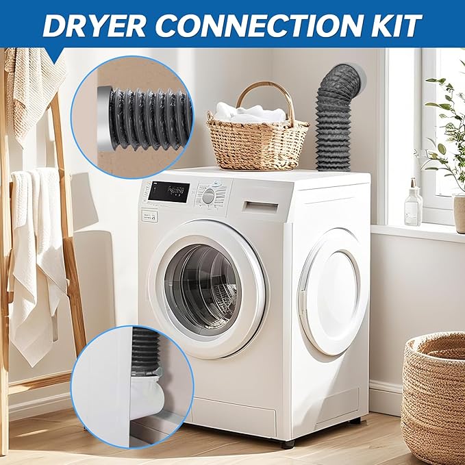 Dryer Vent Hose for Tight Space, 90 Degree Dryer Vent Elbow Connector Kit with 6-Layer Flexible Aluminum Duct, Space-Saving 4 Inch Dryer Hose Kit with Elastic Rubber Seal