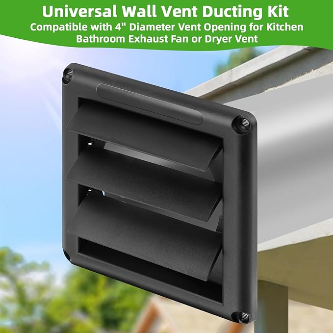 Dryer Vent Kit with Hose/Duct Connector/Wall Plate,4Inch Dryer Vent Hose Connector Wall Ducting Kit for Bathroom Ventilation Fans Exhaust,Ceiling Washer Air Circulation,Black Dryer Vent Cover Hood Kit