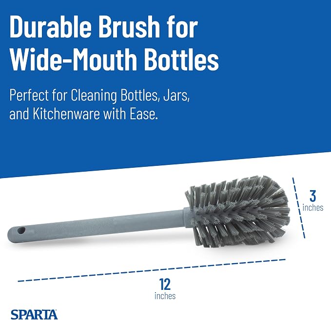 SPARTA 12 Inch Bottle Brush with Polyester Bristles and Plastic Handle, Color Coded, Large Round Head Cleaner for Bottles Jars and Food Service Equipment, Gray