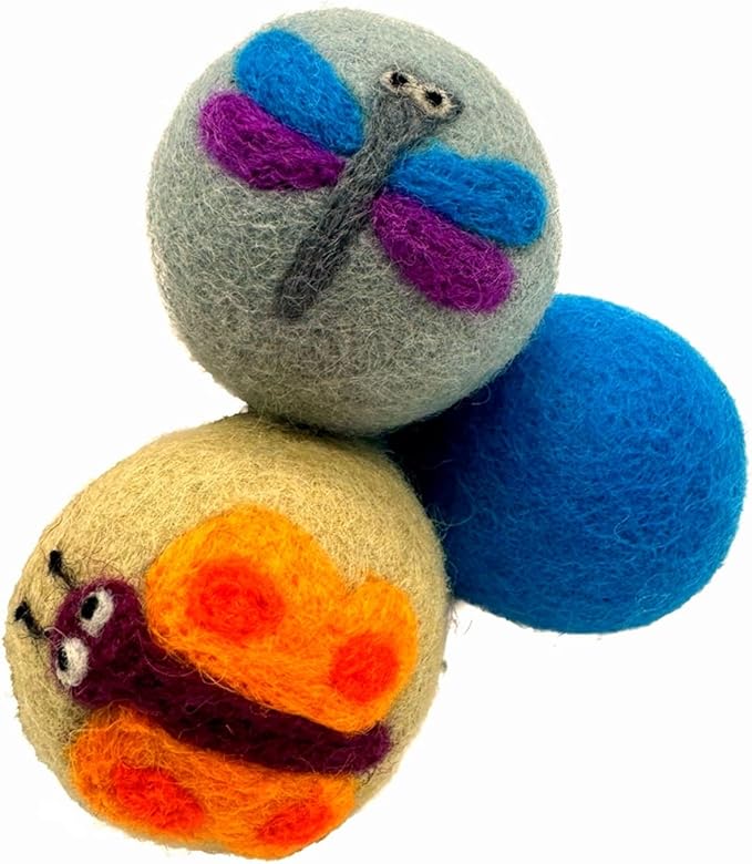 Hustle & Blush Wool Felt Balls 6 Pack Love Ewe Pet Supplies - 2 in Felted Wool Cat Toys Flower & Dragonfly, Butterfly & Bee 100% New Zealand Wools Felt Cat Toys Handmade Wools Felts Balls, Cats Felts