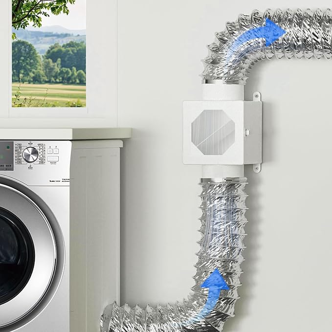 Dryer Duct Lint Trap, Metal Indoor Dryer Vent Box with 4inch 5FT Dryer Vent Hose, 2 Clamps, 2 Stainless Steel Mesh, Secondary Lint Trap for Electric Clothes Dryers -Complete Dryer Vent Cleaning System