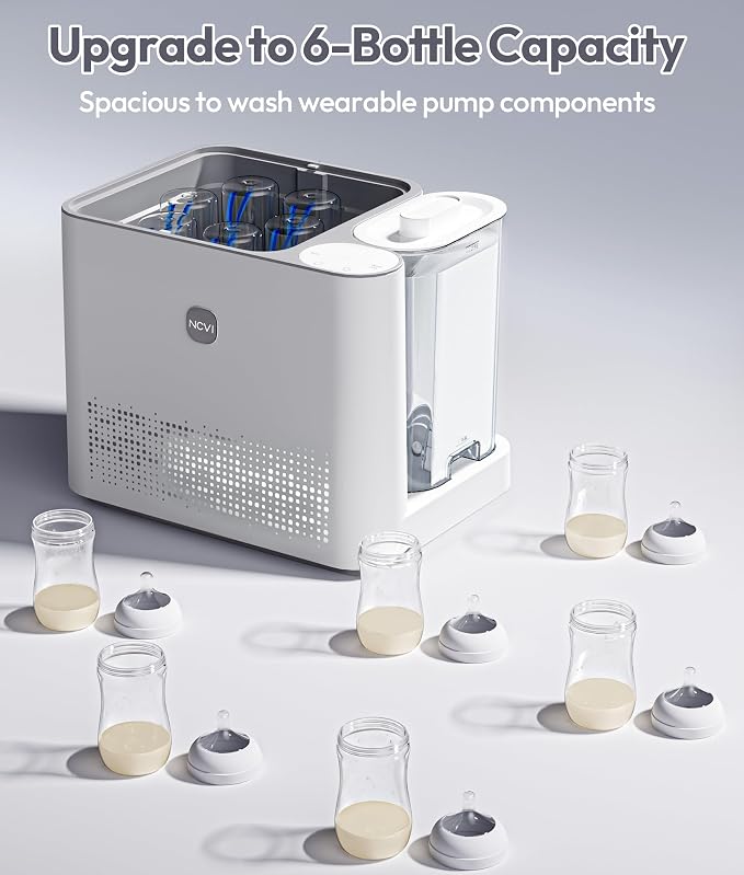 NCVI Large Baby Bottle Washer Sterilizer and Dryer Holds 6 Bottles & Pump Parts, Hospital-Grade Steam Sanitizer for Newborn & Multiple Feedings, Clean Machine for Busy Moms
