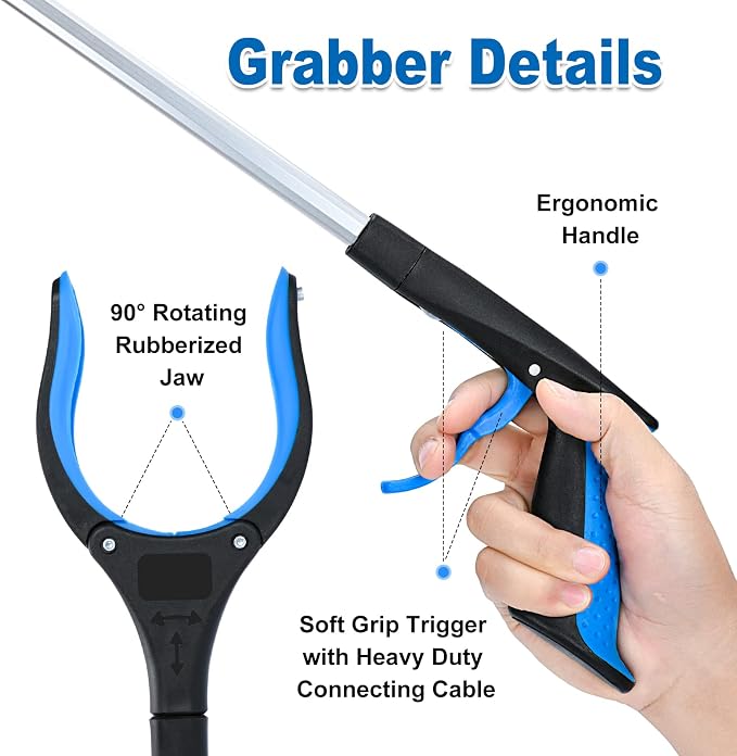 6 Pack Grabber Reacher Tool,32 Inch Foldable Reacher Grabber Pickup Tool with Strong Grip Magnetic,360°Rotating Anti-Slip Jaw,Trash Claw Grabber Tool,Grabbers for Seniors for Outdoor & Indoor (Blue)