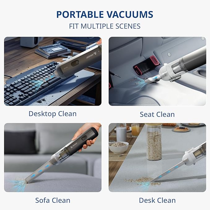 Car Vacuum 15KPa Handheld Vacuum Cordless, Portable Vacuum Cleaner with HEPA Filter, 2 Suction Modes, Type-C Charging, Lightweight Vacuum Cleaners for Home, Car,Office, Desk (Dark Gray)