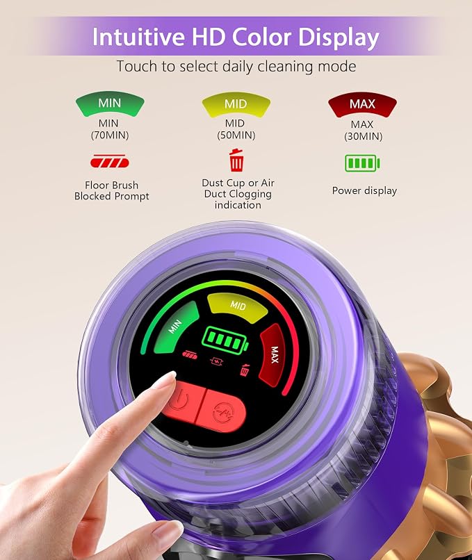 Cordless Vacuum Cleaner, 650W 55KPA 70Mins Anti-Tangle Wireless Vacuum,Rechargeable Vacuum with Green Light,Powerful Stick Vacuum for Home Carpet/Hardwood Floors,Purple