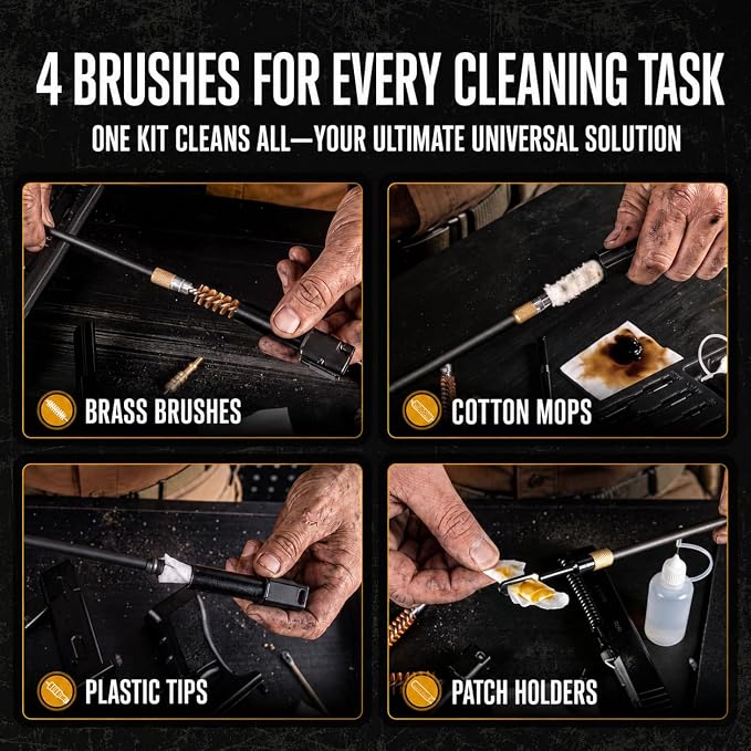 GLORYFIRE Gun Cleaning Kit Universal for Guns, Gun Brushes for Pistol, Handgun, Shotgun, Elite Brass Rods and Wire Rope, Hunting Gear Gun Accessories for Men
