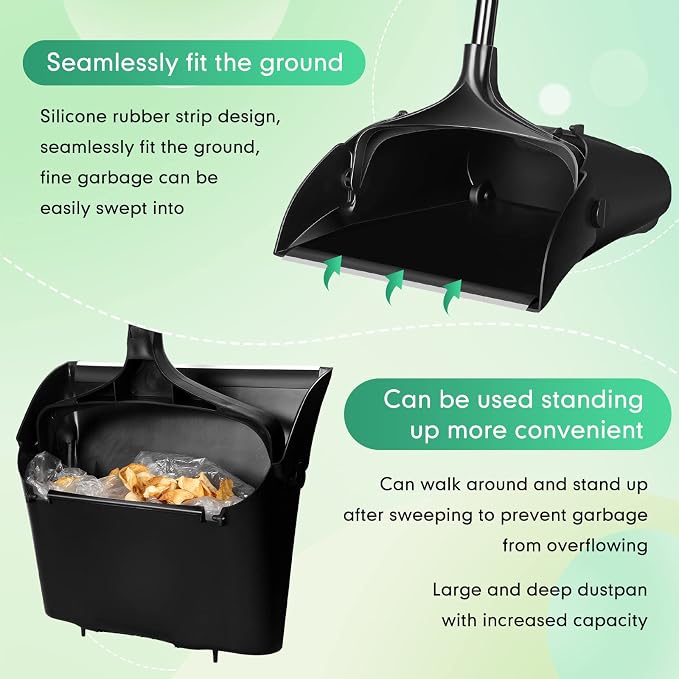 Weewooday 8 Pieces Commercial Lobby Dustpan Plastic Upright Dust Pan with Long Handle Metal Upright Dustpan Heavy Duty for Restaurants Commercial Lobby Garage Home and Outdoors Use (Black)