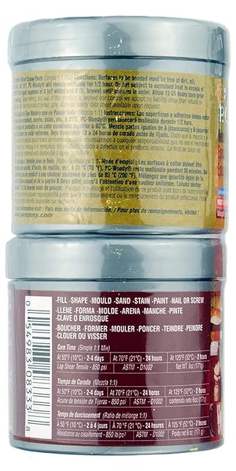 PC Products PC-Woody Wood Repair Epoxy Paste Kit with Mixing Tool, Two-Part 12 oz in Two Cans, Tan, 63320