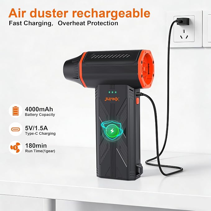 F32 Compressed Air Duster-150000RPM Super Power Electric Air Duster, 3-Speed Adjustable Rechargeable Mini Blower,for PC Keyboard Cleaning, Leaves,Computer, Vacuum Storage Bag.