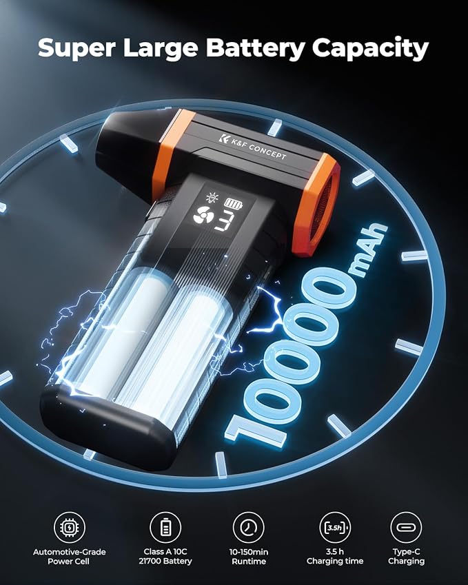 K&F Concept Screen Display Electric Compressed Air Duster | LED Light | Super Wind Power| Rechargeable Brushless Motor|for Computer, Keyboard, Car, Home,Outdoor