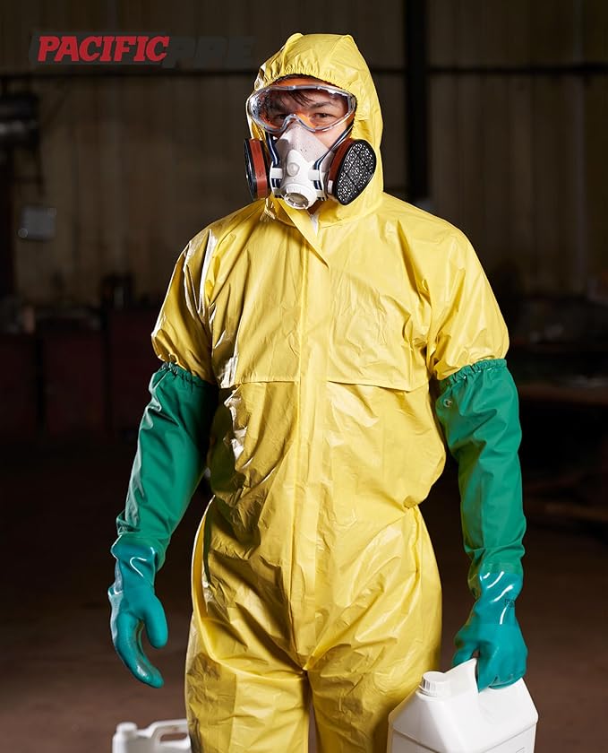 PACIFIC PPE 26" Rubber Chemical Resistant Gloves, PVC Reusable, Heavy Duty Waterproof With Cotton Liner, Anti-skid, Acid-alkali and Oil Resistant, Large
