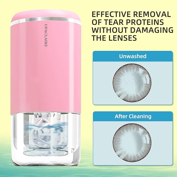 Portable Ultrasonic Contact Lens Cleaner with USB Charger and Solution Soak Case - Soft, Colored, Pink
