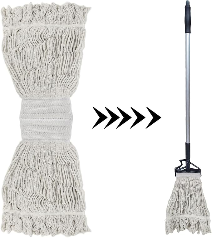 10Pcs Commercial String Mop Head, Loop-End Mop Head Replacement, Heavy Duty Mop Head Refills, Cotton Looped End Wet Cleaning Mop Refill for Floor Cleaning, Home, Industrial and Commercial Use (White)