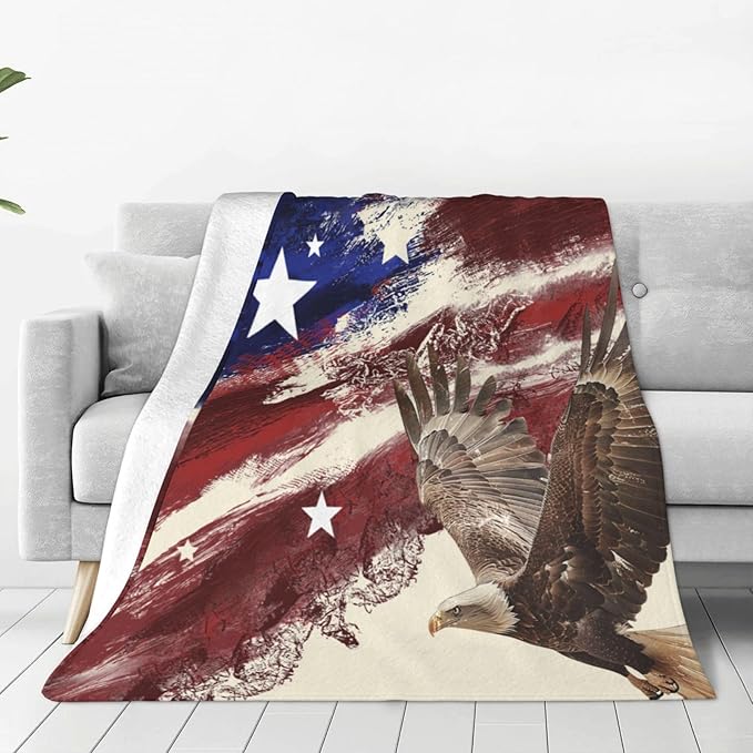 American Eagle Flag Blanket Gifts Bald Eagle Decor Throw Blanket Comfy Plush Flannel Fleece Warm Soft Fluffy Fuzzy Lightweight Blanket for Girls Boys Women Men Teens for Bed Sofa Couch 50"X60"