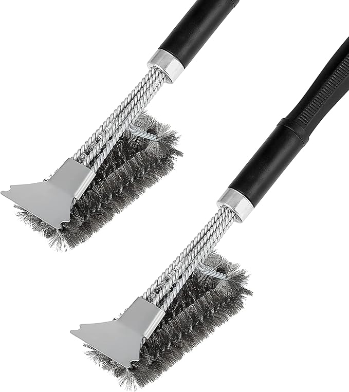 Simple Deluxe 2-Pack Grill Brush and Scraper, Safe BBQ Bristles Grill Cleaner Brush, 18" Stainless Steel Woven Wire with Exchangeable Handle for All Grates, Gifts for Men Dad