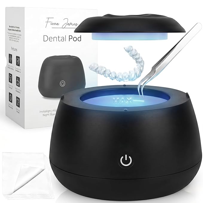Ultrasonic Retainer Cleaner 48kHz – Dental Pod for Invisalign, Dentures & Mouth Guards – Deep Cleaning Machine for Retainers & Night Guards – 200ML Tank, One-Touch Operation – Black